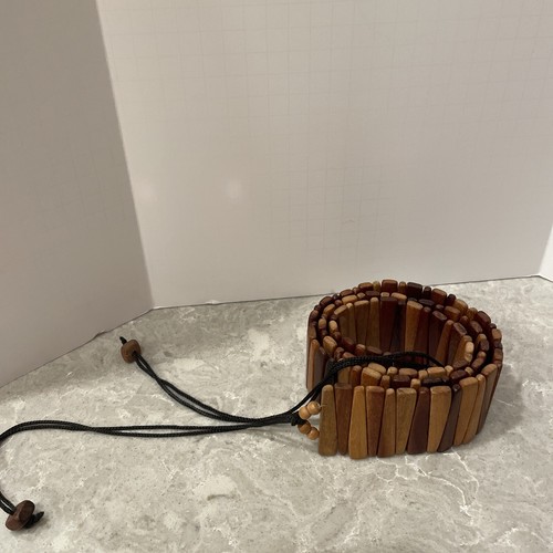 Vintage Wood Bead Belt Women's SZ 33" + 9” Thread Ends. BOHO Ladies - Foto 2 di 2