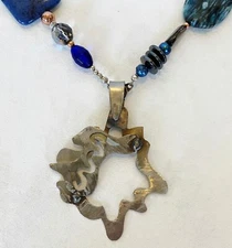 Open Free Form Pendant One Of A Kind Stainless Steel Unique Handmade Chunky New