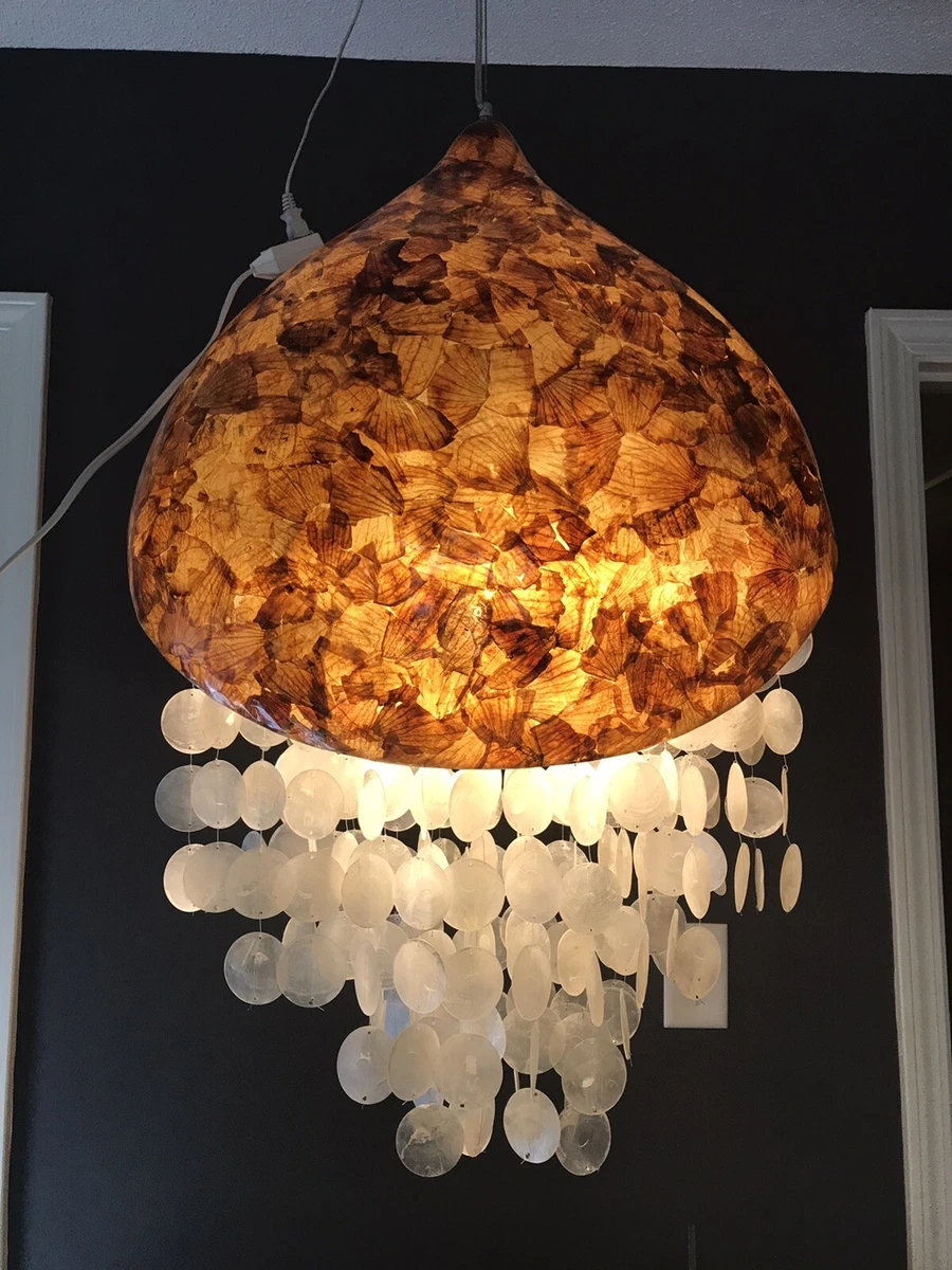 MCM Vintage Large Capiz Shell Chandelier Swag Lamp