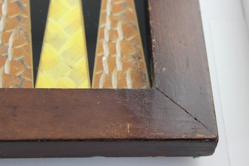 Vintage Butterfly Wing Backgammon Board Wood Frame Glass Top 17.5" **Condition - Picture 8 of 17
