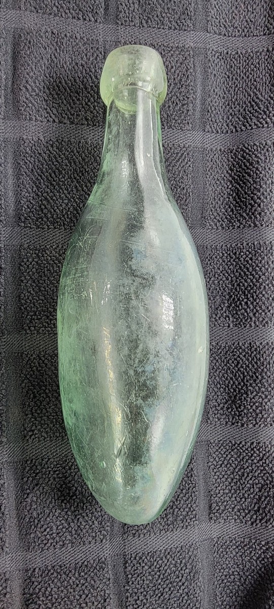 Antique 1840's Blob Top Torpedo Bottle, Green Glass Soda