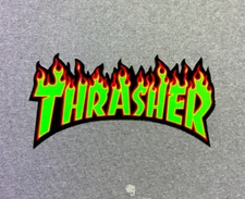 Thrasher Flame Logo Skateboard Sticker Green 6"