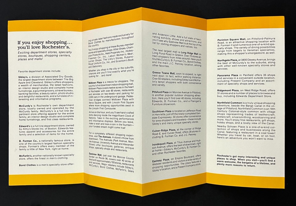 1980s Rochester New York Shopping Guide Vintage Travel Brochure