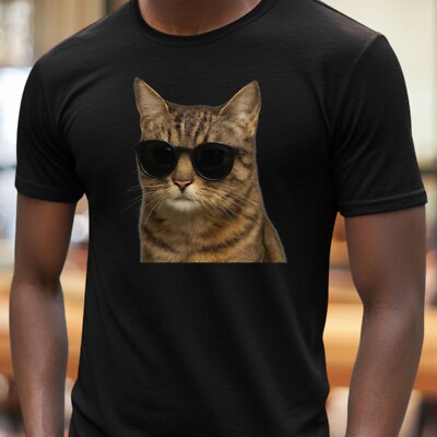 Mens Cat Sunglasses Cotton T-Shirt Size S to 5XL
