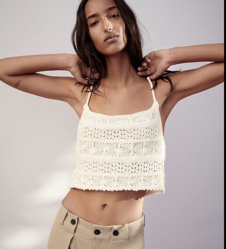 Zara openwork knit top ecru | eBay
