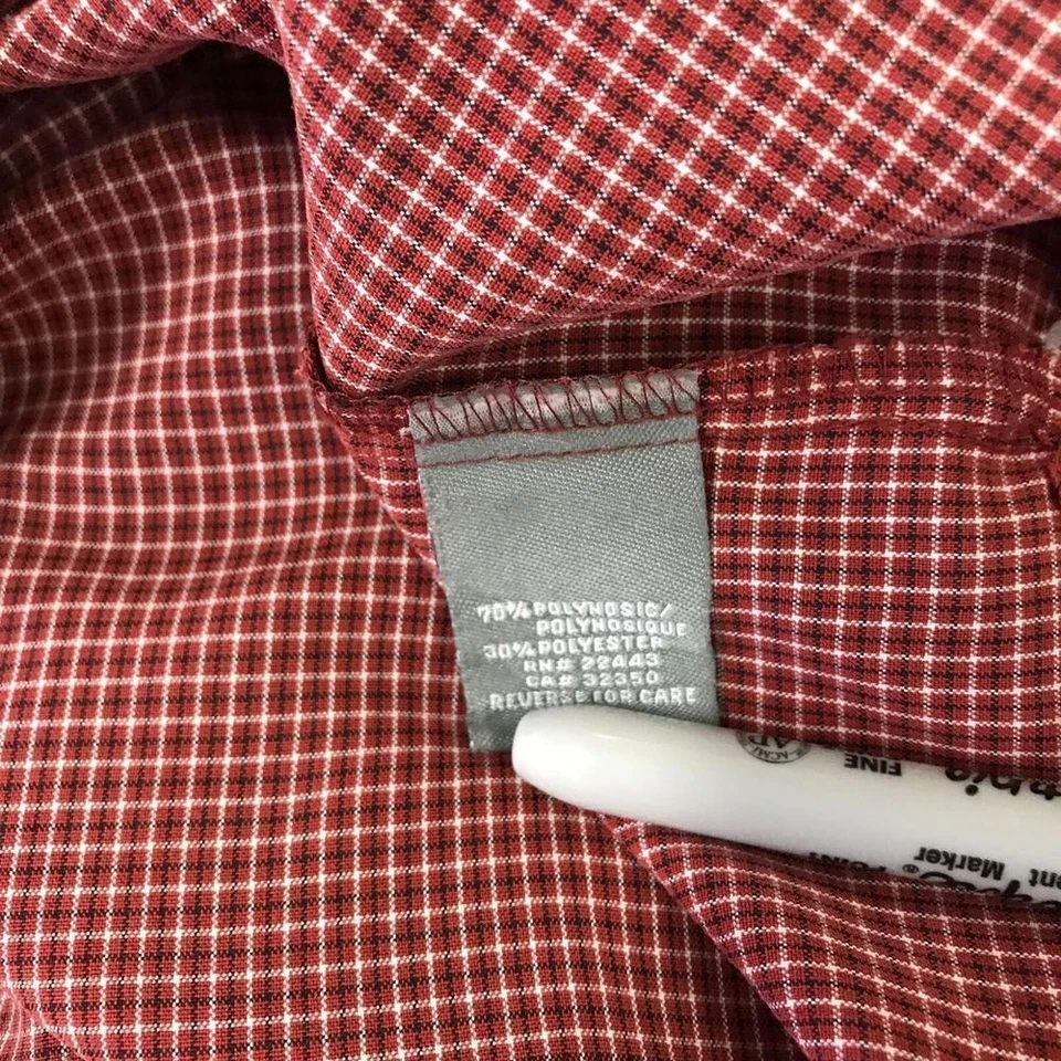 Quiksilver Shirt Adult Large Red White Plaid Button Down Short Sleeve Pocket Men - Image 4 of 4