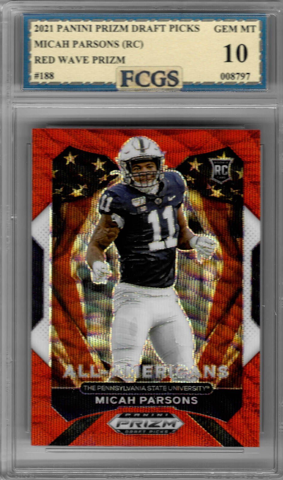 2021 Prizm Micah Parsons RC #188 Red Wave Prizm Graded FCGS 10 GEM MINT!!!