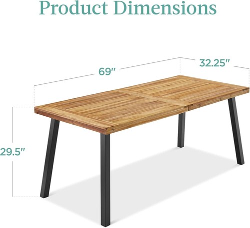 6-Person Indoor Outdoor Acacia Wood Dining Table, Picnic - Picture 3 of 6