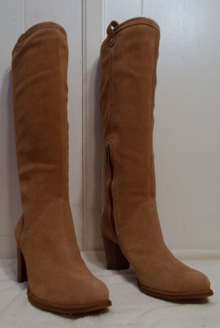 Ava Suede Knee High Stacked Heel BOOTS 