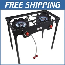 High Output Double Burner Stove with Steel Braided Hose - Tailgating Essential