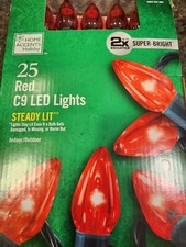 NEW Home Accents Holiday - 25 Red LED C9 Lights Steady Lit - FREE SHIPPING 
