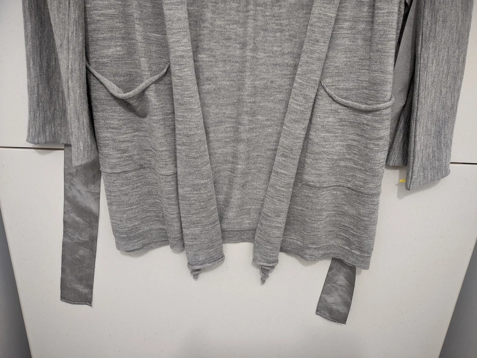 RIVAMONTI Suéter Mujer S Gris Cárdigan Corbata Abierta Lana Merino Bolsillo Hecho en Italia Foto 2 de 4