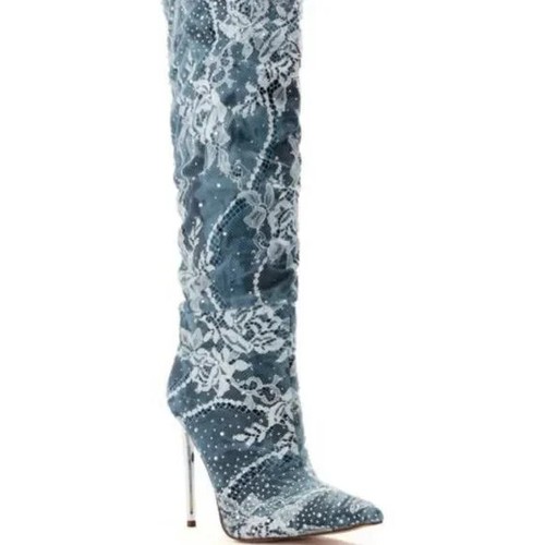 AZALEA WANG" DOWN WITH THE DIAMOND DENIM " STILETTO BOOT (Brand New) - Picture 3 of 8