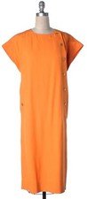 CHANEL - VTG Classic Orange Gold Button Side Casual Mid Calf Sheath Dress Sz 42