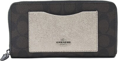 COACH ラグジュアリーアコーディオン Coach Signature PVC Accordion Zip Wallet Brown/Black Platinum
