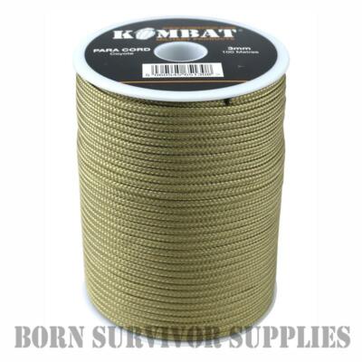 Coyote Paracord 100 m Roll Nylon 3 mm Para Cordon Bobine Brown Tan Tente Bâche Guy Corde