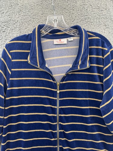 Quacker Factory Women's Striped Knit Velvet Zip Front Jacket Blue & Gold Large - Picture 2 of 23