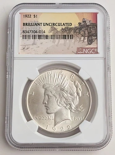 1922 NGC BRILLIANT UNCIRCULATED PEACE STAGECOACH SILVER DOLLAR SKU 8347704-014
