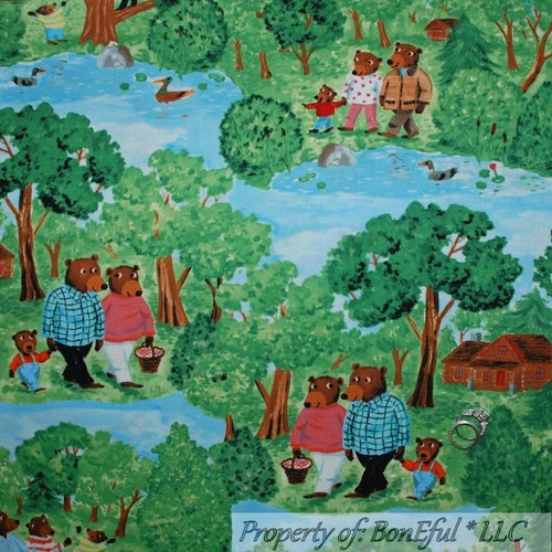 BonEful Fabric Cotton Quilt 3 Little BEARs Tree House Baby Boy Cabin Scene SCRAP - Picture 10 of 12