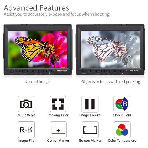 FEELWORLD FW759 7 inch IPS On-Camera DSLR Field Video Monitor 4K HDMI 1280x800 - Picture 3 of 10