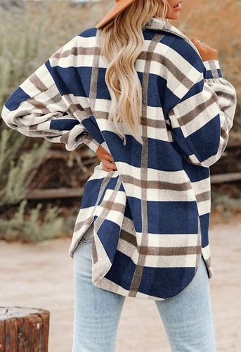 Women's new plaid button flannel shirt jacket plaid shirt casual cardigan - Picture 20 of 25