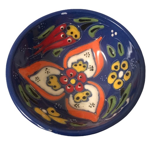 4x Handmade Turkish Blue Ceramic Pottery Finger Dipping Floral Design Bowls Dish - Picture 6 of 9