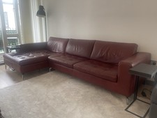 Natuzzi Dark Red Leather Left Hand Chaise Sofa