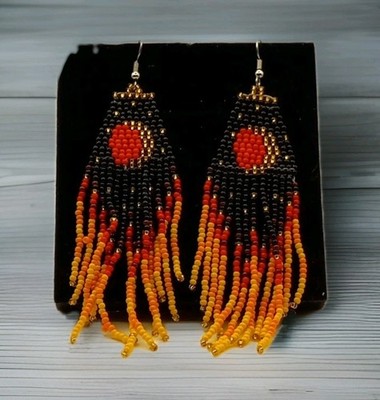 Tribal Earrings Native Large Boho American Seed Beads Handmade Earring