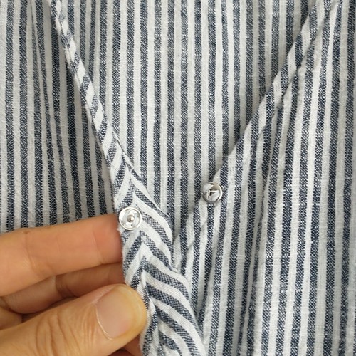 Old Navy Wrap Dress L/M*Blue Striped Puff Sleeve Cotton Mini V Neck Nautical - Picture 3 of 8