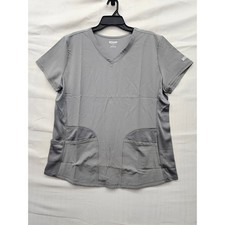 Grey's Anatomy Womens V-Neck Scrub Top Gray Polyester Blend Relaxed Size Large