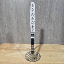 Vtg EKCO Stainless Steel Potato Masher Floral Handle USA Kitchen Utensil Tool