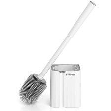 Toilet Brush and Holder Set, Silicone Bowl 4 4 16.9in, White Silicon