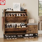 Entryway Shoe Cabinet W/ Bench Flip Drawers Space Saving Storage Organizer New