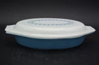 Vintage PYREX Turquoise Snowflake 1-1/2 Quart Divided Casserole Dish Blue 31 Lid