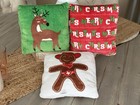 Small Christmas Pillows, Festive Accent 10" diameter , double sided, set of 3