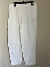Flax 100 Linen Floods Women s M 10-14 White Side Close 1 Pocket Pants Art Vtg