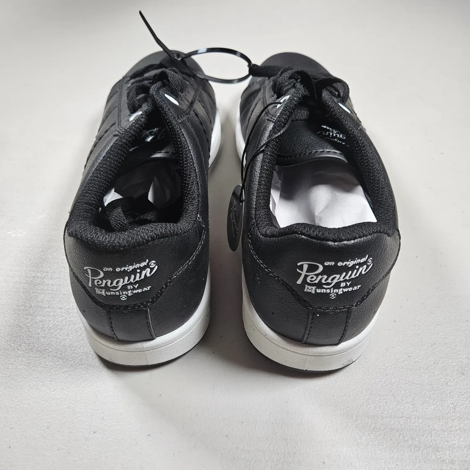Original Penguin Mens Trainers UK 11 Black White Court Shoes Lace Up Casual image 4