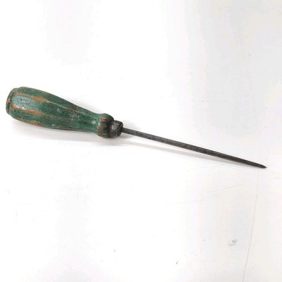 Antique Ice Pick Awl Breaker Green Wood Handle 9 1/2'' Vintage Kitchen Decor 
