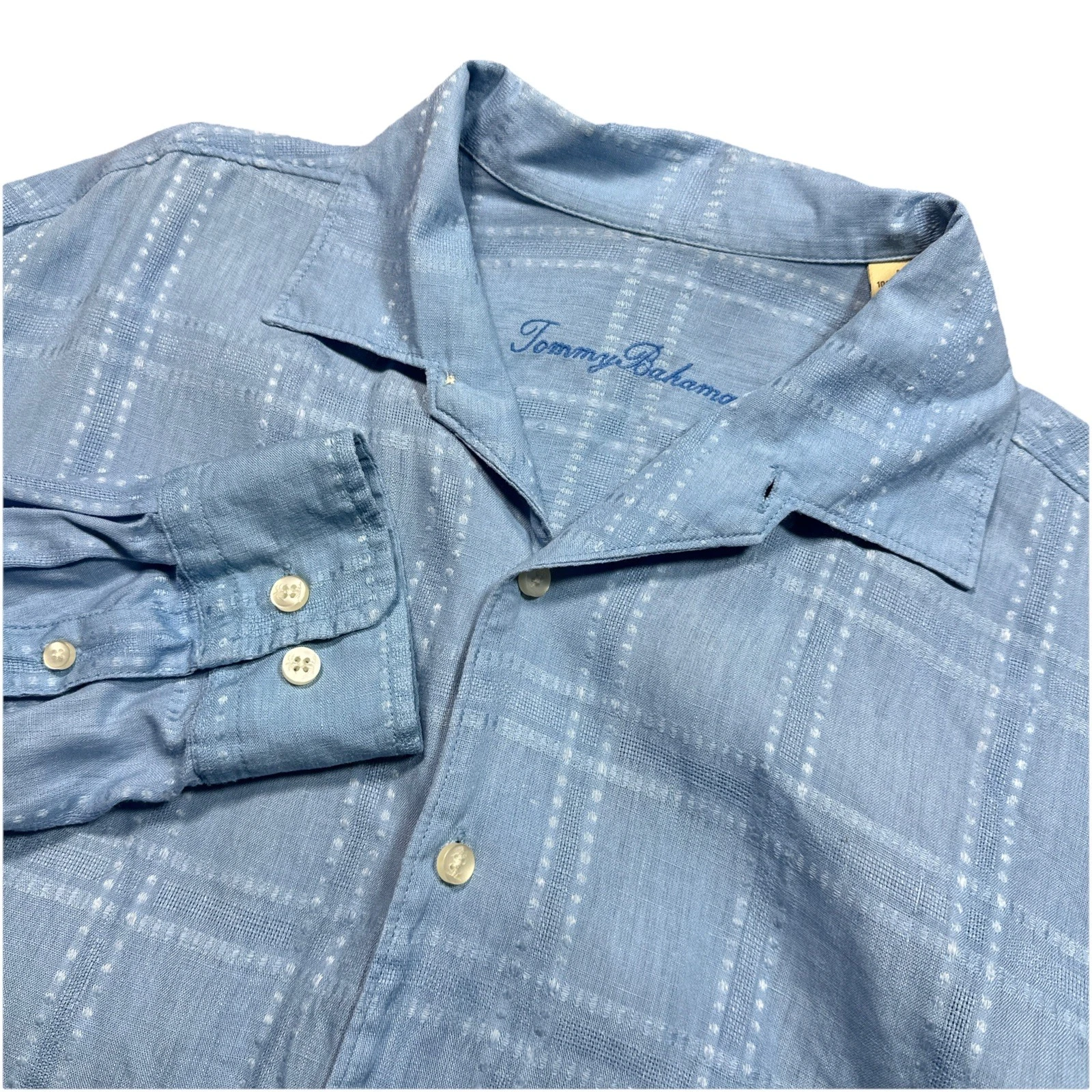 Tommy Bahama 100% Linen Long Sleeve Button Up Shirt Blue Size Large