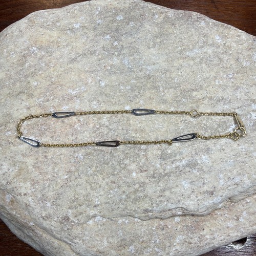 Vintage 14k Gold Link Anklet Bracelet 10”  2.3grams 2 tone Chain