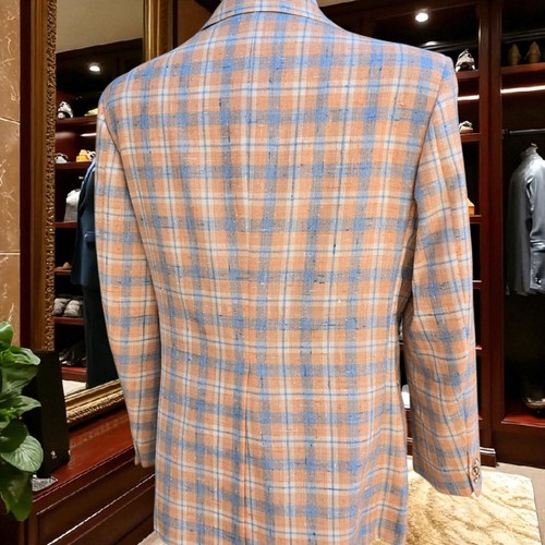 Bespoke Vintage Plaid Blazer 46r Linen Cotton Poly Wide Lapel 1960s Never Worn - Picture 11 of 23