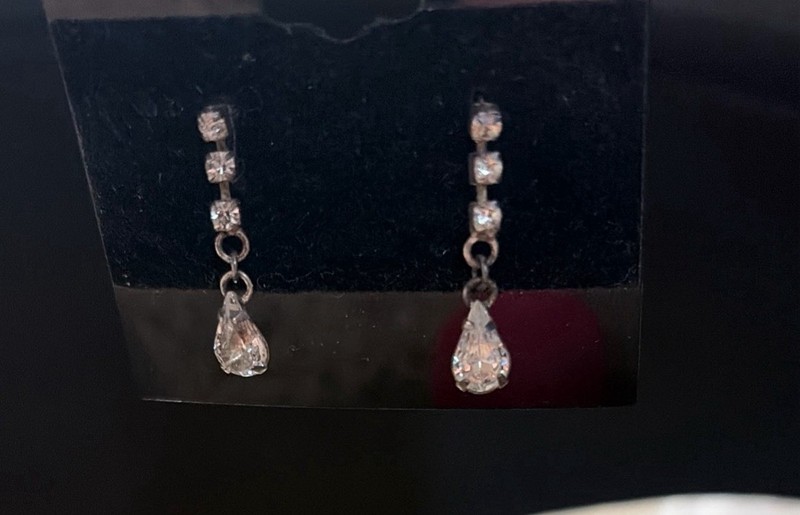 Women’s Earrings Long Pierced  Crystal Bridal Wedding 7/8”