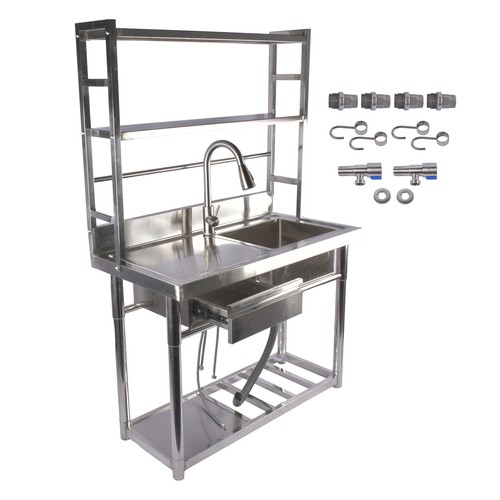 35.4'' / 39.3'' Commercial Single Bowl Kitchen Sink Stainless Steel Utility Sink - Picture 7 of 48