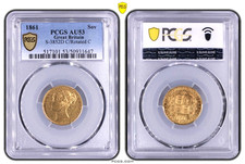 VERY RARE R2 1861 C OVER C R/RIA Victoria Shield Back Gold Sovereign Coin AU53