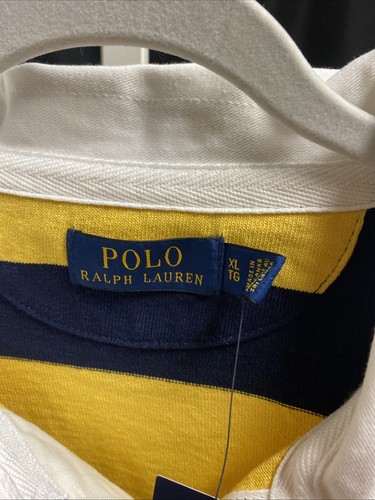 NEW Polo Ralph Lauren Rugby Yellow Blue Stripe Vintage SZ XL White Collar FRB2 - Picture 4 of 6