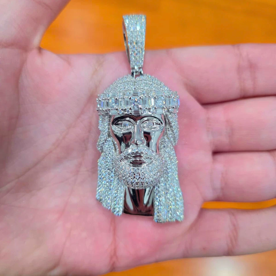 MOISSANITA Gran Jesús Pieza Colgante Helado Pasa Probador, Plata de Ley 925 Real Foto 2 de 4