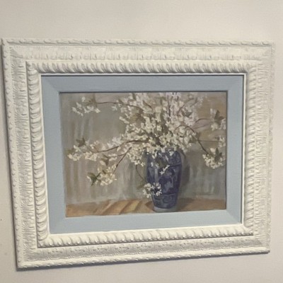 Framed Oil Painting Still Life with White Flowers by Carol Rowan for Bombay Co