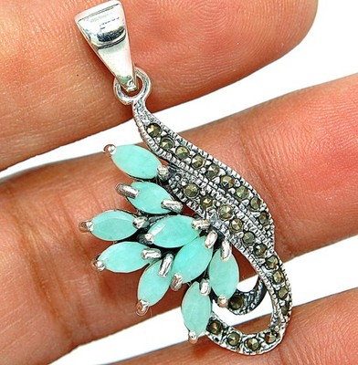 1 kt wärmebehandelter grüner Turmalin 925 Sterlingsilber Anhänger Schmuck QB3-8