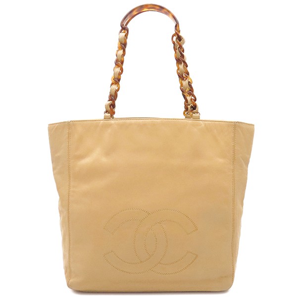 Chanel Beige Leather Tote Bag with Chain Strap Marble Effect Pre-Owned