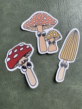 Cartoon Mushroom vinyl Stickers Set, Multicolor, Red Yellow Orange